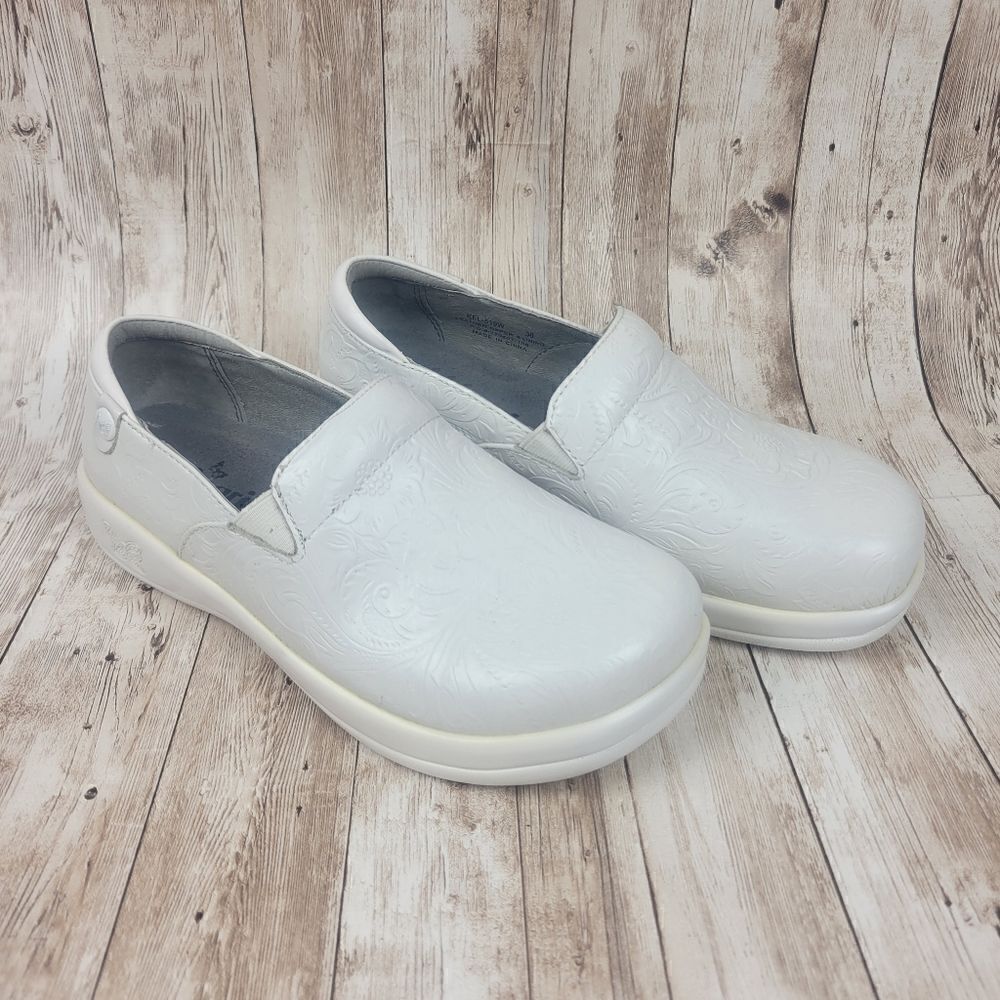 Alegria Keli White Leather Clogs size 36